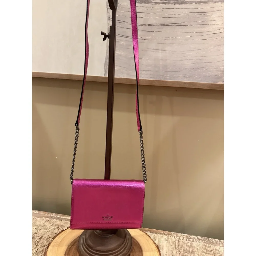 Kate Spade Cameron Street Metallic Cami Crossbody Bag BAJAROSE Metallic Pink New - Picture 7 of 11